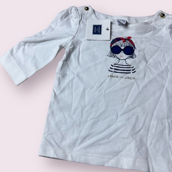 NWT Baby Janie And Jack Girl In Sunglasses White 3/4 Sleeve Top Gold Accents - Picture 3 of 8